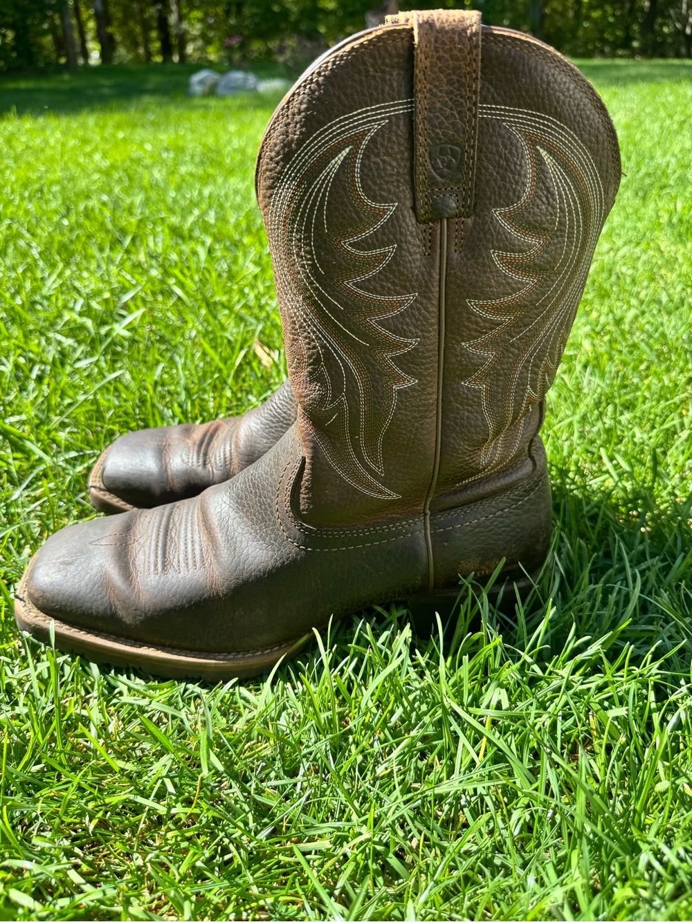 Men’s Ariat 9.5D Hybrid Rancher Brown Leather Cowboy Boots - Western Style